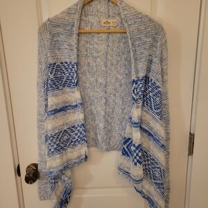 Hollister Blue and White Knit Cardigan